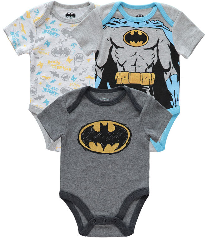 Batman Newborn 3 Pack Bodysuit 6-9M Grey