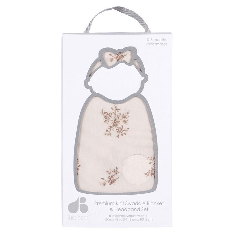 Just Born - Couverture d'emmaillotage 2 pièces + bandeau rose floral