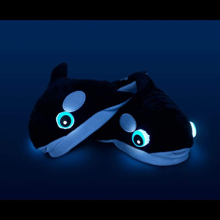 NightBuddies Light-Up Eyes Slippers Plush Orca Black