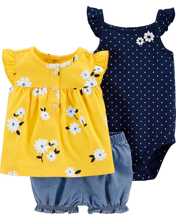 Carter's 3-Piece Floral Diaper Cover Set - Yellow/Navy/Blue, 12 Months