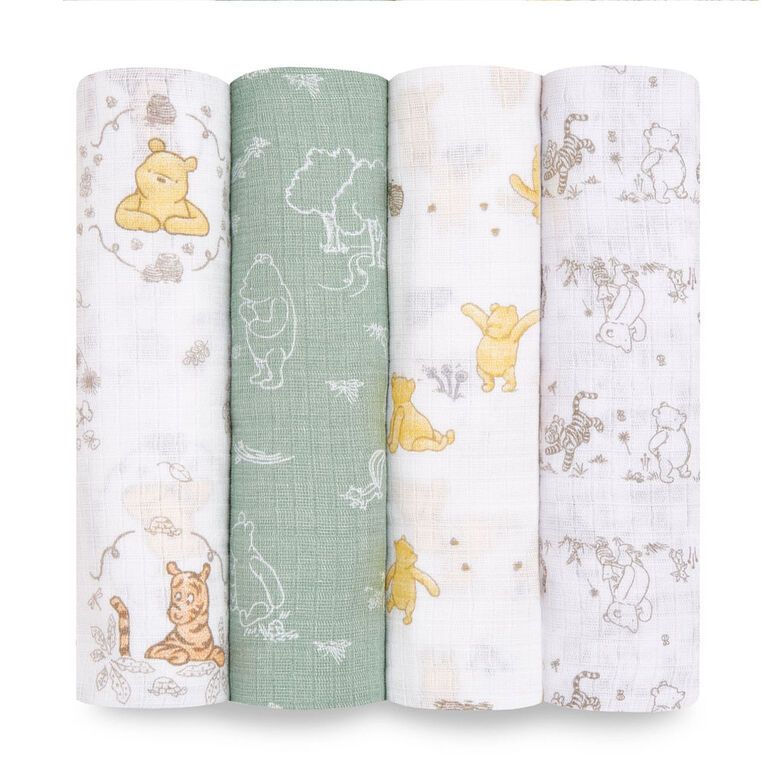 Muslin Swaddle Blk 4 Pack - Disney Winnie