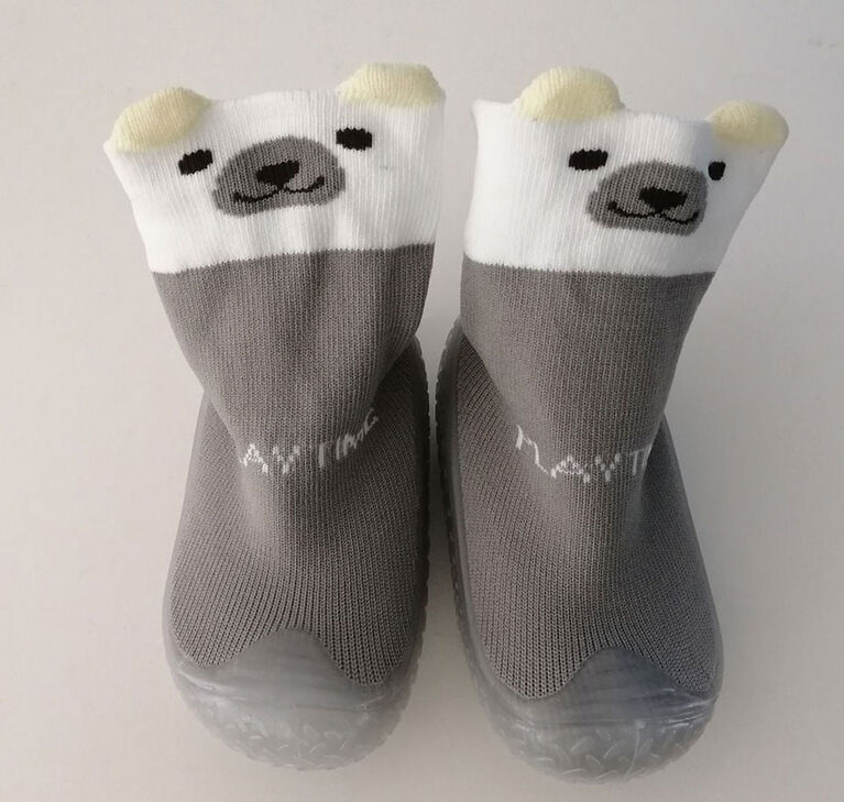 Tickle toes - Clear Sole & Grey Socks 3D Ears Bear Skids Proof Shoes 12-18 Months
