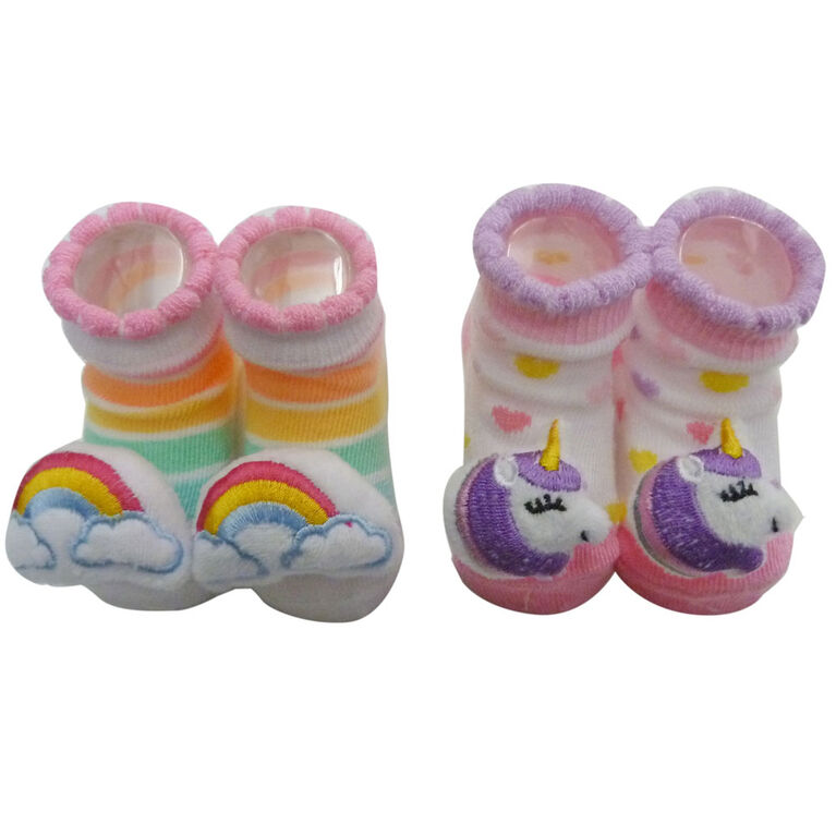 So Dorable 2 Pack Rattle Booties With 3D Icons Unicorn / Rainbow 0
