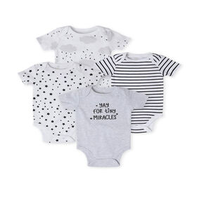 Koala Baby 4 Pack Short Sleeve Bodysuits, Light Grey Heather