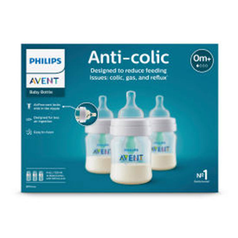 Philips Avent Anti-colic Baby Bottle with AirFree Vent 4oz, 3 pack, SCY701/03
