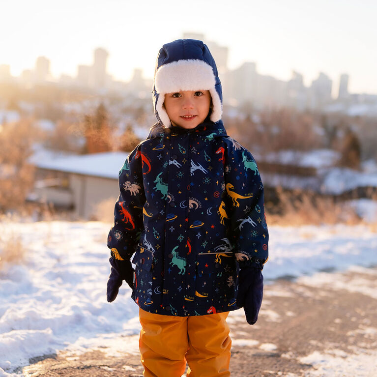 Kids Fleece Lined Rain Jackets  | Space Dinos - 1T (1-2Y)