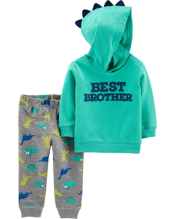 Carter’s 2-Piece Best Brother Hoodie & Dinosaur Jogger Set - Green/Grey, 3 Months
