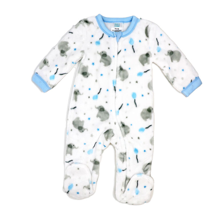 Baby Mode Blue Elephant Plush Fleece Sleeper-12M