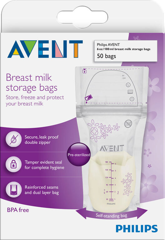 Sacs de conservation du lait maternel Philips Avent, 50 unités, 6 oz/180 ml