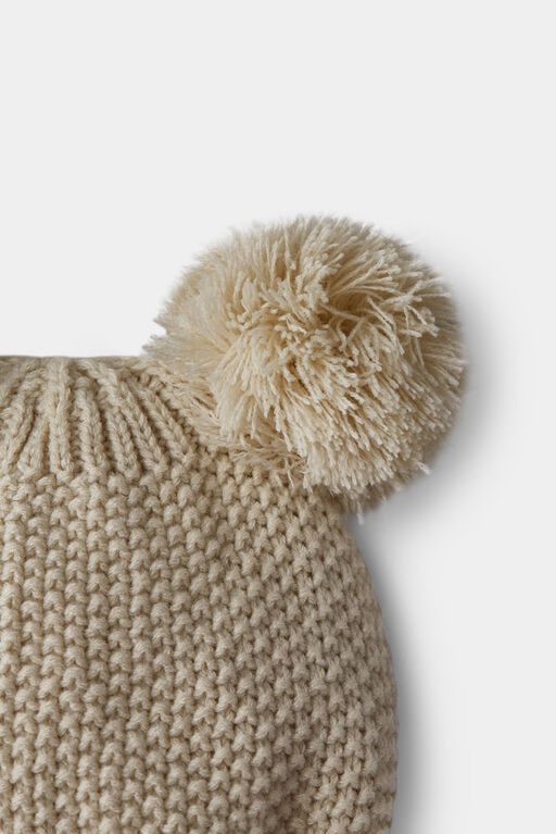 Pom Pom Ear Hat White 6-12M