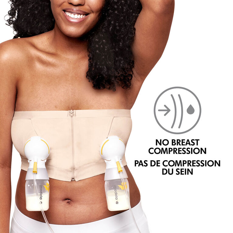 Medela Hands Free Pumping Bustier, Easy Expressing Pumping Bra with  Adaptive Stretch for Perfect Fit, Chai Small