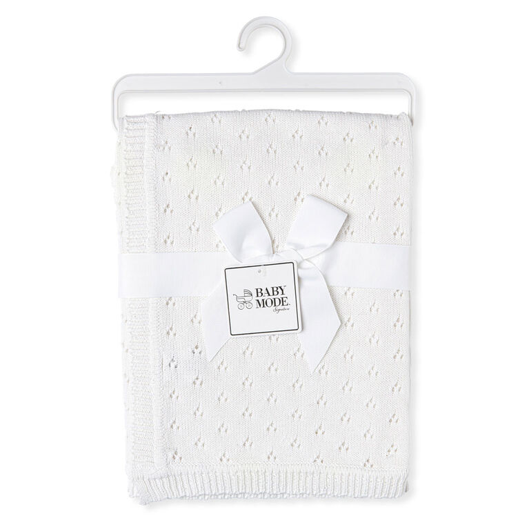 Baby Mode Signature White Pointelle Baby Blanket