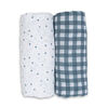 Lulujo - Cotton Muslin Swaddles 2 Pack - Stars + Gingham