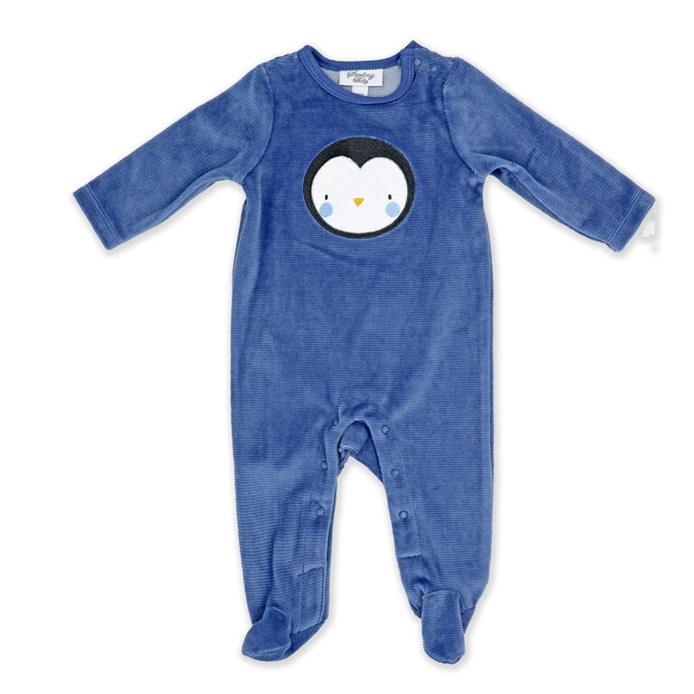 Sterling Baby Blue Velour Penguin Sleeper -6M