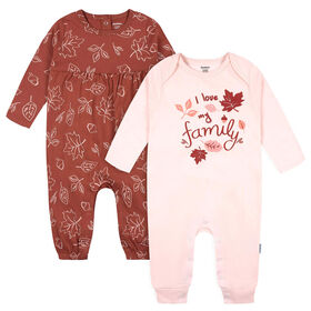 Gerber Childrenswear - 2 Pack Romper - Leaves - Pink 18 months