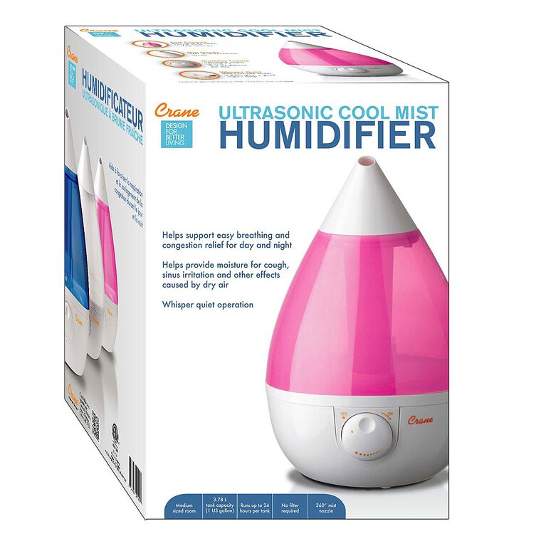 Crane Drop Shape Ultrasonic Cool Mist Humidifier - Pink