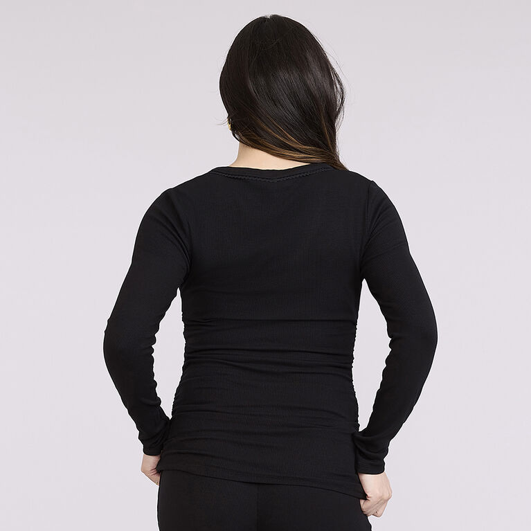 Motherhood - Long Sleeve Snap Henley Nursing Top - Black -L