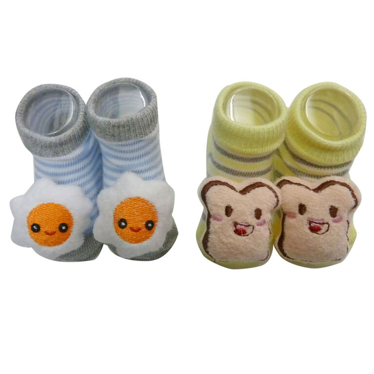 So Dorable 2 Pack Rattle Booties With 3D Icons - Eggs / French Toast 0 ...
