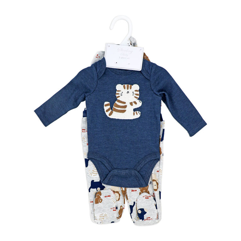 Sterling Baby 3 Piece Footed Set: Navy Tiger 6M