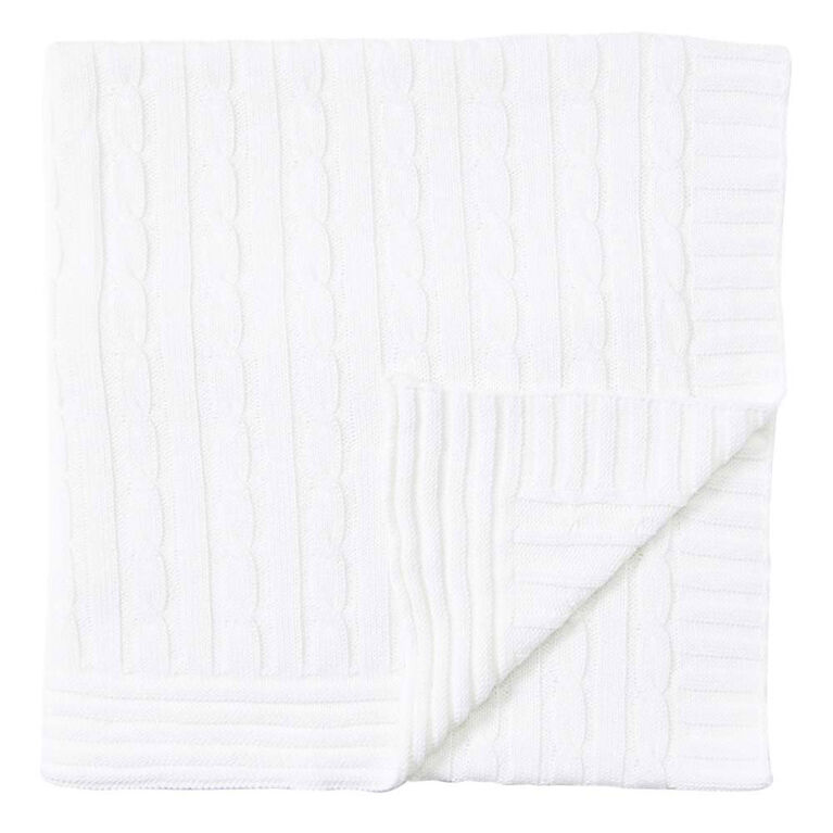 Baby Mode Signature White Classic Cable Knit Blanket