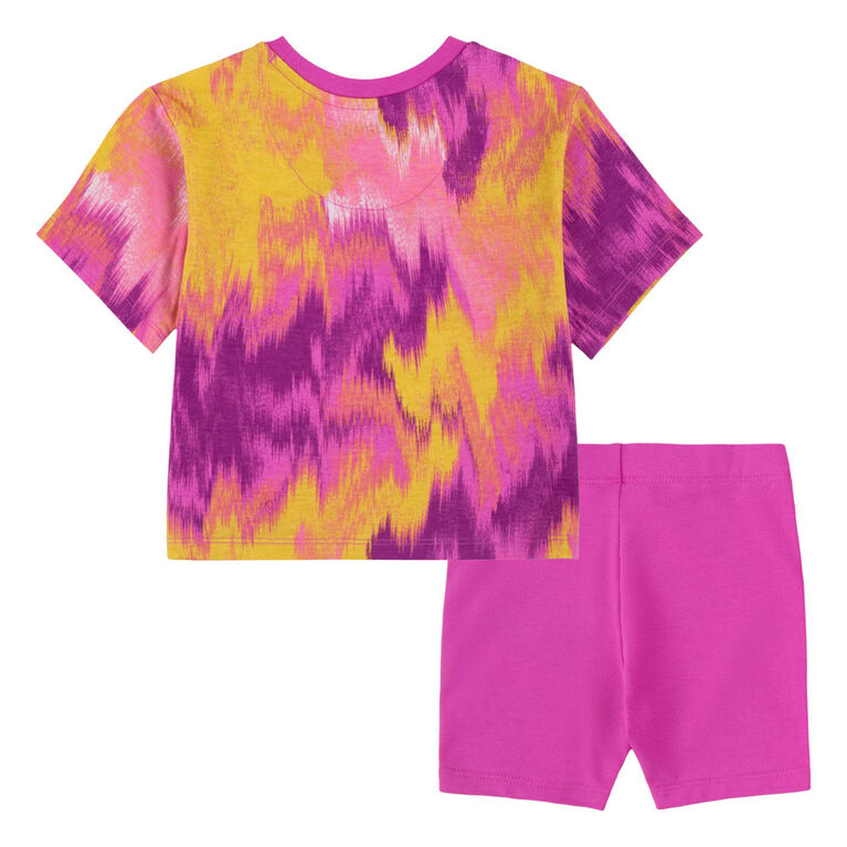Nike Boxy Tee and Bike Shorts Set  - Fuchsia - Size 4T