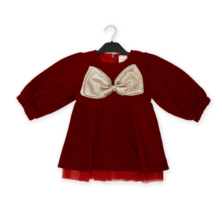 Baby Mode Signature Red Velvet Bow Dress 2Y