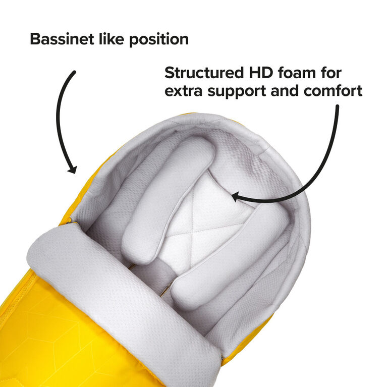 Diono Newborn Pod Stroller Footmuff For Baby, Head Body Support With Temperature Control Inside, Weatherproof, Water Resistant Lining, Universal Fit, Yellow Sulphur