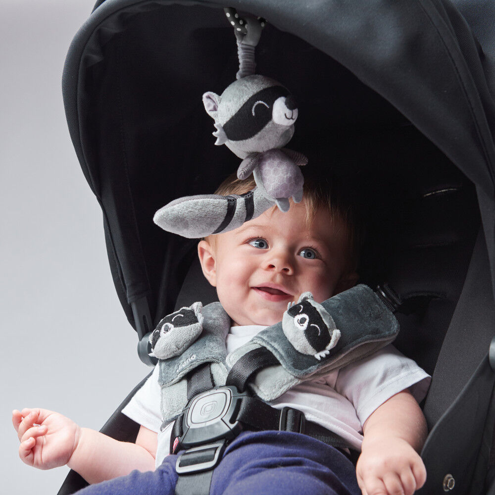 Diono Racoon Character Car Seat Straps Linkee Toy Shoulder Pads for Baby Infant Toddler 2 Pack Reversible Soft Seat Belt Cushion and Stroller