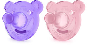 Philips AVENT Suce SoothieShapes &agrave; 3m+, Orthodontiques et sans BPA, Paquet de 2 - rose/violet.