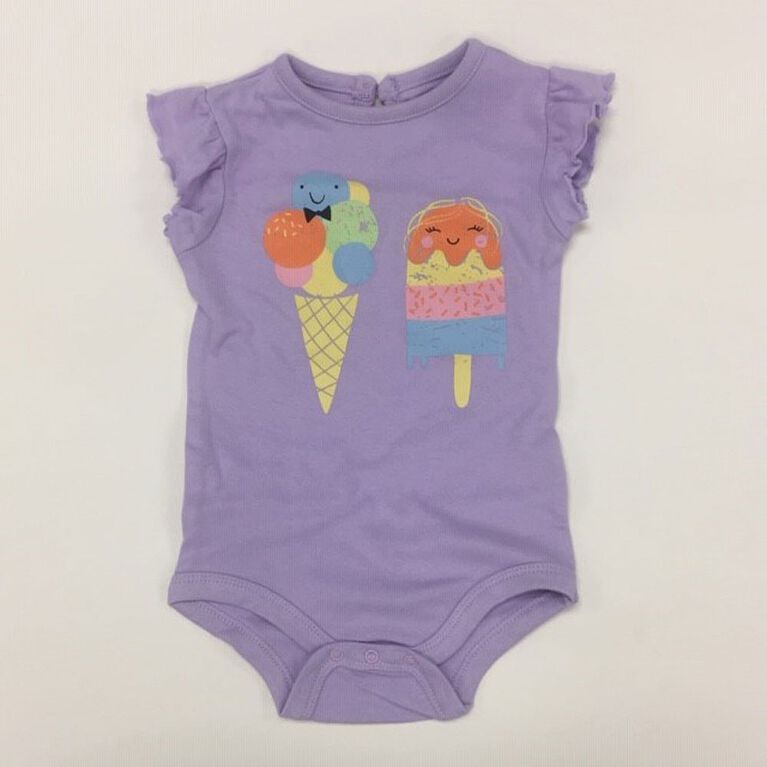Coyote and Co. Ice Cream Print Lilac Ruffle Sleeve bodysuit - size 12-18 months