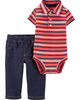 Carter's 2-Piece Striped Polo Bodysuit Pant Set - Coral/Blue, 9 Months