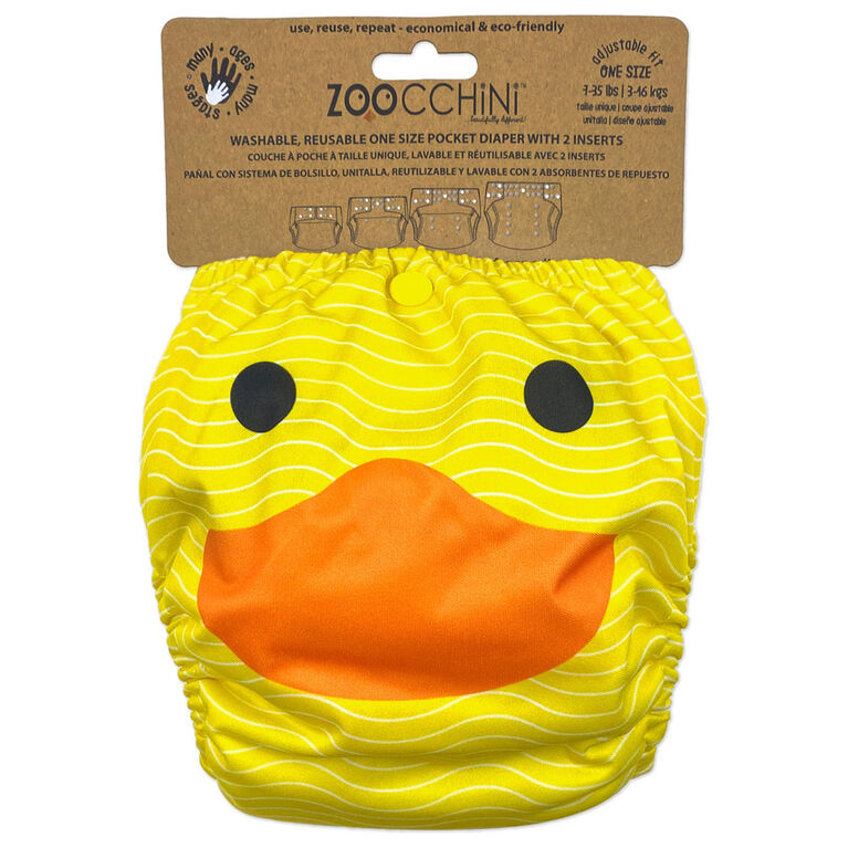 Zoocchini - Cloth Diaper & 2 Inserts - Duck - One Size - 7-35 lbs