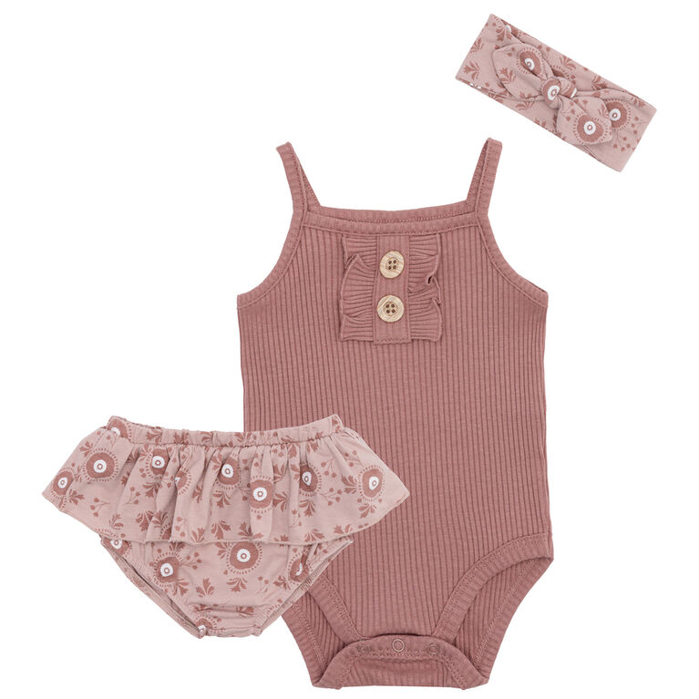 Pl Baby-3 Piece Diaper Shirt Set Knit Dusty Pink 9 Months