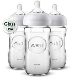 Philips Avent Natural Glass Baby Bottle, 8oz, 3-Pack