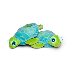 Chaussons NightBuddies Tortue Verte en Peluche Yeux Lumineux