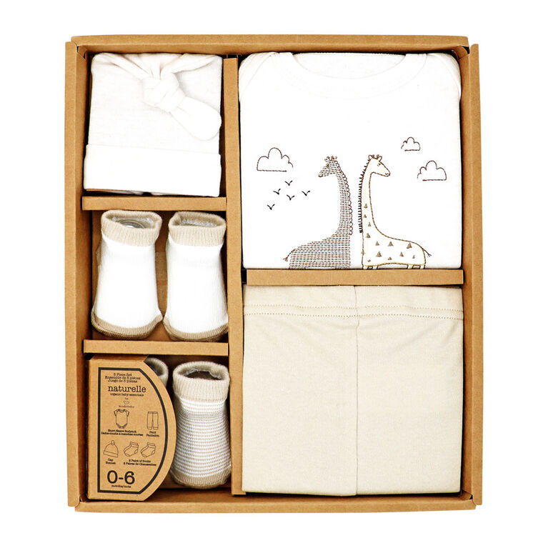 Naturelle 5 Piece Layette Box Set: Beige 0-6M
