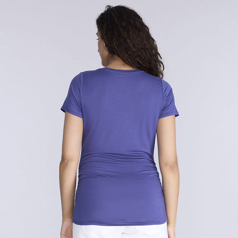 Motherhood Short Sleeve Side Ruched V-Neck Tee-Blue-L