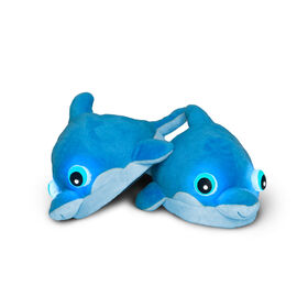 Chaussons NightBuddies Dauphin Turquoise en Peluche Yeux Lumineux