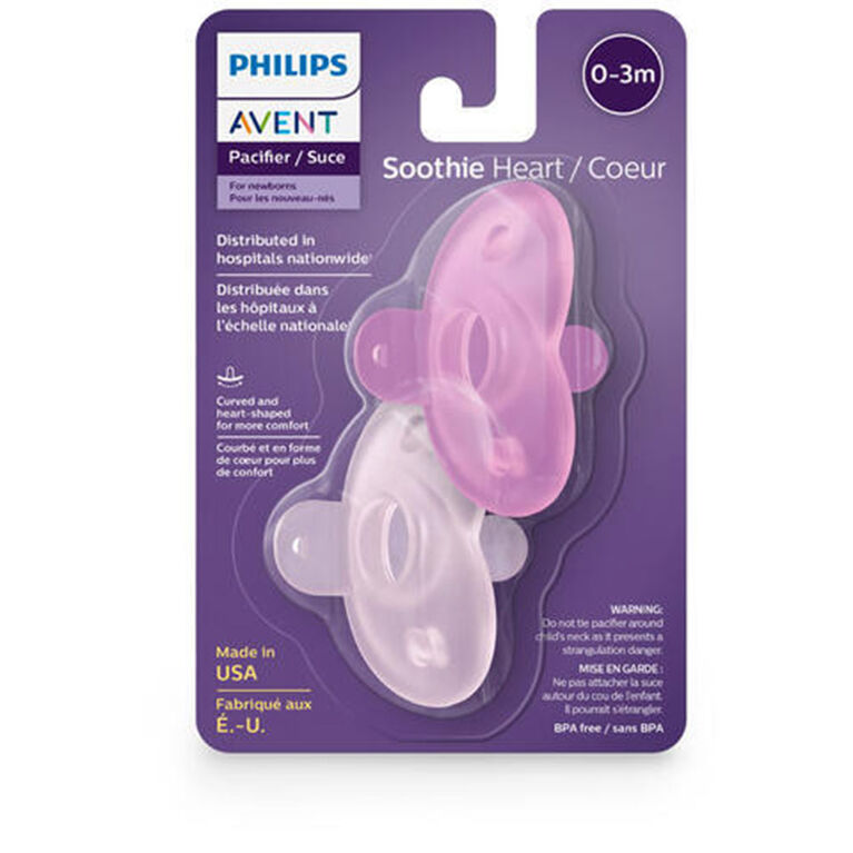 Suce Philips Avent Soothie Heart, 0 à 3 mois, couleurs variées, emb. de 2, SCF099/00