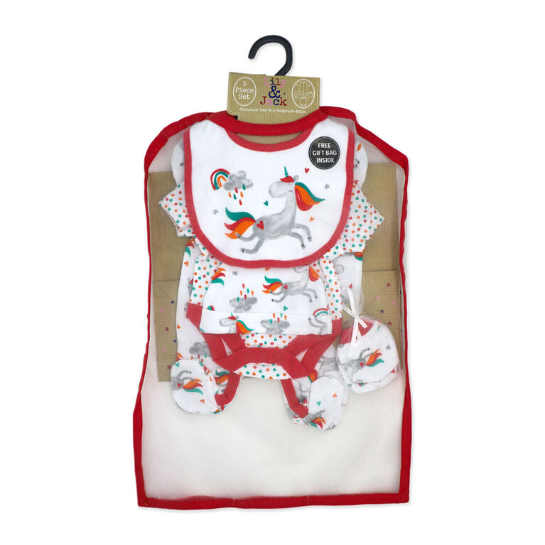 Lily & Jack Ensemble de 5 Pièces : Licorne rouge 0-3M