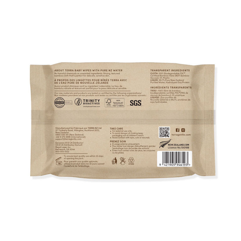 Terra Baby Wipes NZ Water - 24 Pack