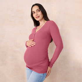 Motherhood - Long Sleeve Snap Henley Nursing Top - Red Violet - L