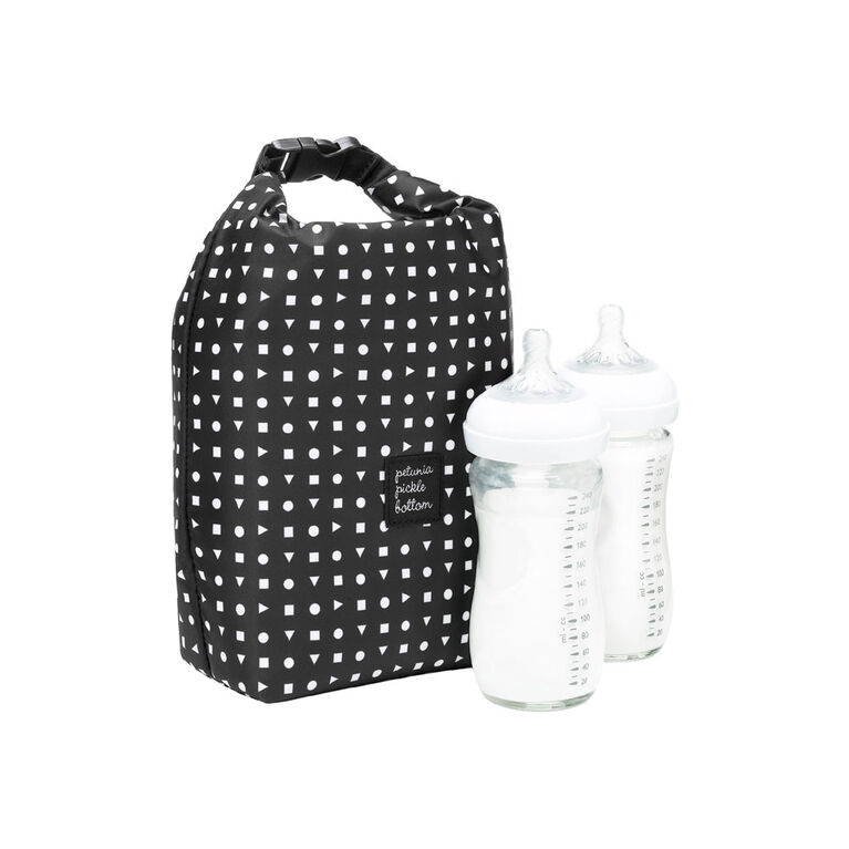Petunia Pickle Bottom - Sip Double Bottle Holder in Neo Geo - Insulated Baby Bottle Bag - Snack Bag - Machine Washable -Travel - Antimicrobial
