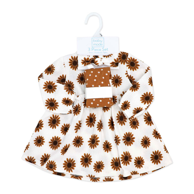 Baby Mode Ensemble 3 pièces en tricot froissé : motif floral marron, 3-6M