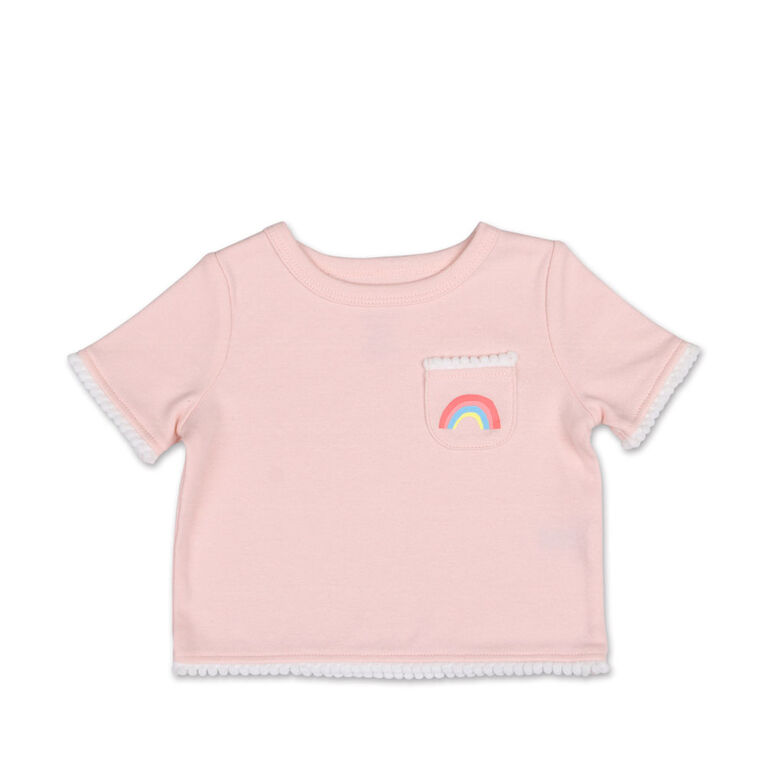 Tee-shirt poche arc-en-ciel et bordures à pompons rose Koala Baby - 12 mois