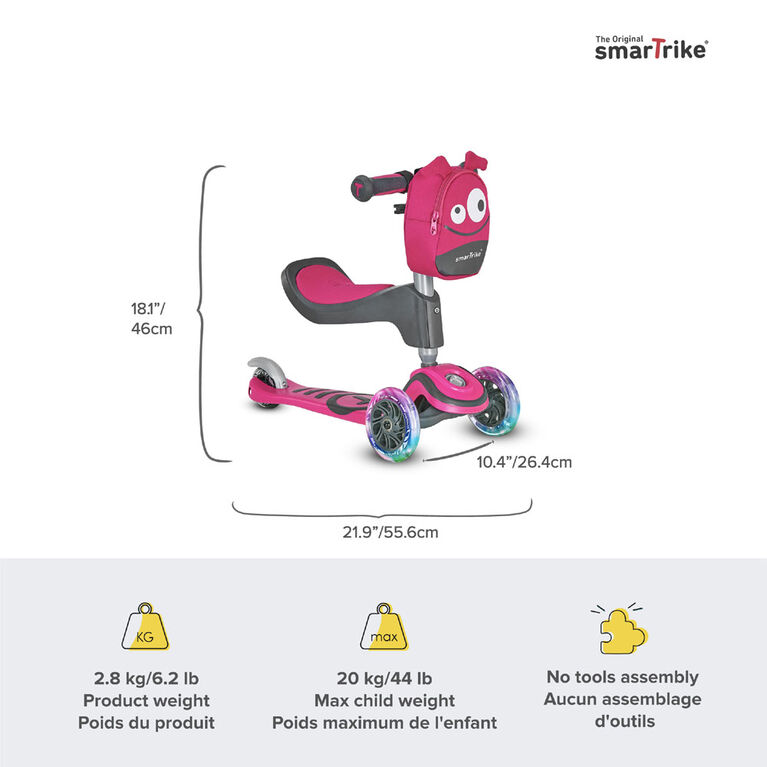 smarTrike - T1 scooTer - Rose avec phares