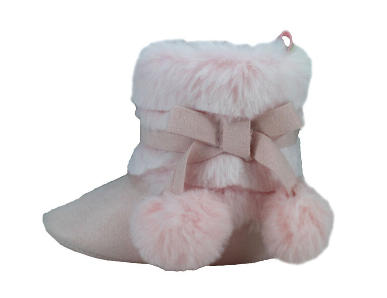 First Steps Blush Pink with Ombre Faux Fur Girls Booties Size 2, 3-6 months