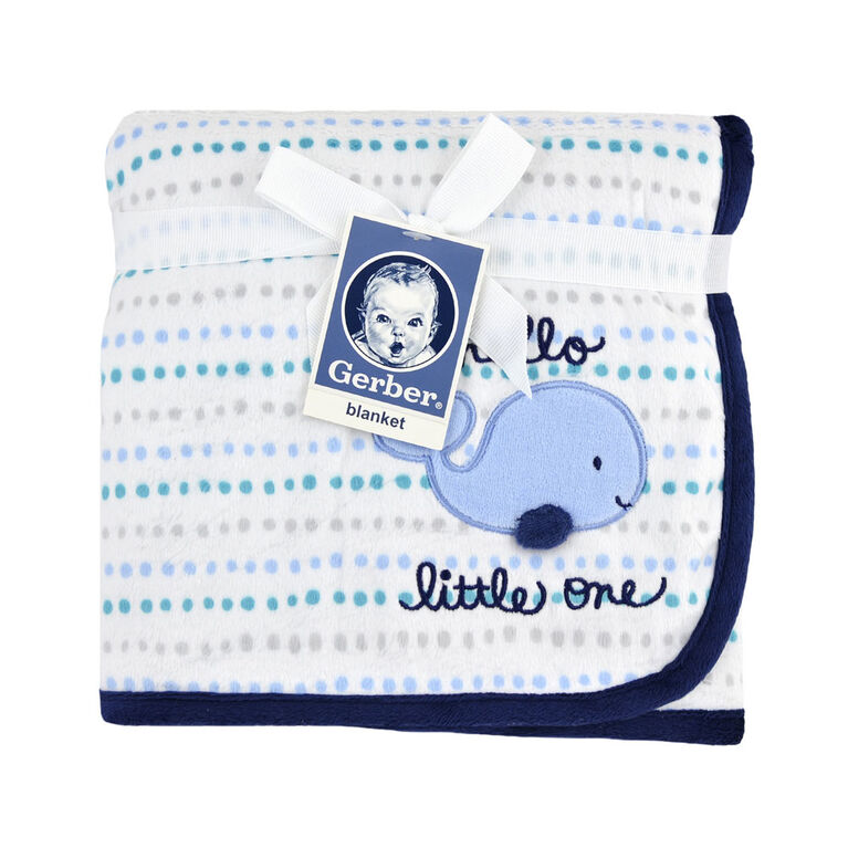 Couverture en peluche doublée Gerber avec motif, baleine bleu.