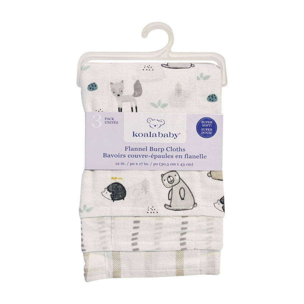 Koala Baby Grey 3 Pack Burp Flannel