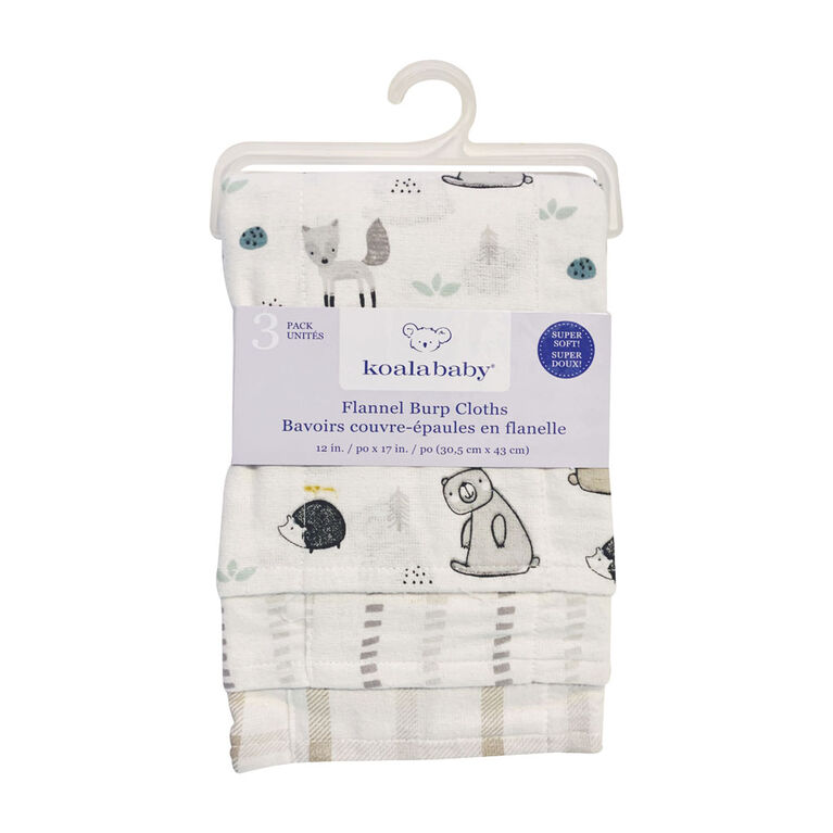 Koala Baby - Grey 3 Pack Burp Flannel